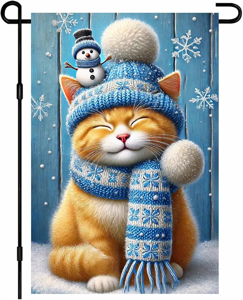 BlissYard Winter Yard Flag Kitten Cozy 12x18 Inch Polyester