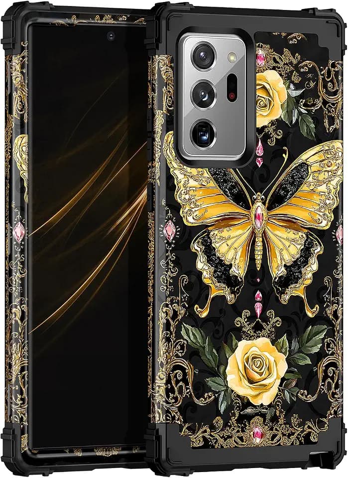 Miqala for Galaxy Note 20 Ultra Case,Glow in The Dark Three Layer Heavy Duty Shockproof Full Body Protection Hard Plastic Bumper+Soft Silicone Protective Case for Samsung Galaxy Note 20 Ultra,Black
