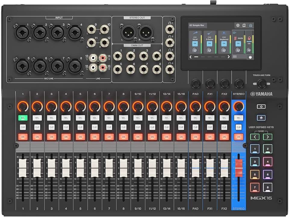 Yamaha MGX16 22ch Digital Mixing Console, Dual USB-C Audio Interface, Includes Cubase Al, WaveLab Cast LE, Basic FX Suite and Steinberg Plus Software Bundle, Black MGX16 B