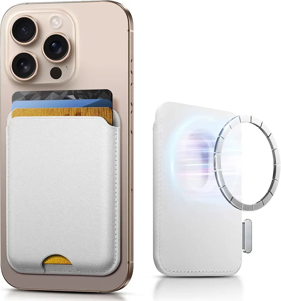 SOUNDBYTE Stronger Magnetic Wallet for iPhone 17/16/15/14/13/12 Series & for MagSafe Cases | N52 Magnet RFID Blocking Leather Magnetic Card Holder with Powerful Magnets | Holds 3 Cards | White