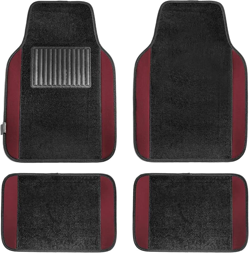FH Group Automotive Floor Mats – Universal Fit Premium Carpet Car Mats with Driver Heel Pad, Full Set for Cars, SUVs & Trucks - Burgundy