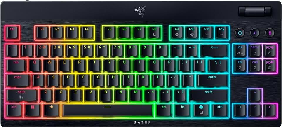Razer BlackWidow V4 Low Profile TKL HyperSpeed Wireless Gaming Keyboard: Yellow Mechanical Switches - 2.4GHz Wireless & Bluetooth - Multi-Function Roller - 3 Control Buttons - Long Battery Life
