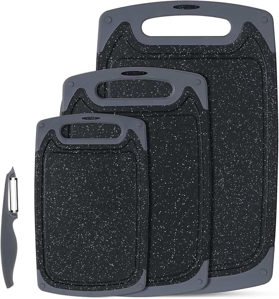 ROTTOGOON Schneidebrett Kunststoff Set mit Saftrille für Küche, Schwarz