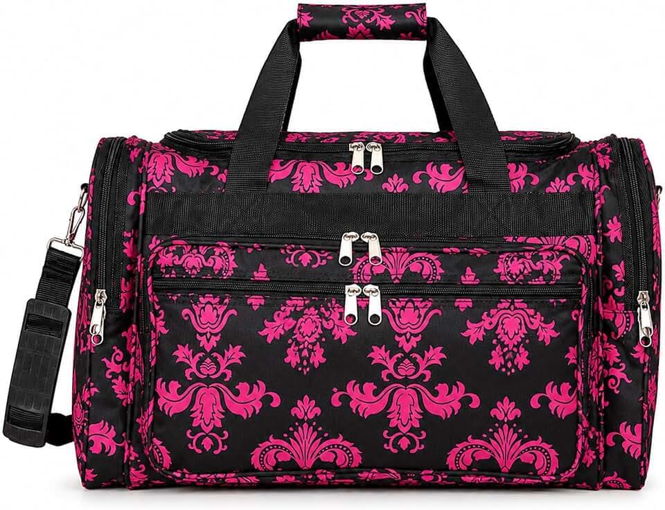 World Traveler 16-inch Shoulder Carry-on Duffel Bag - Black Pink Damask
