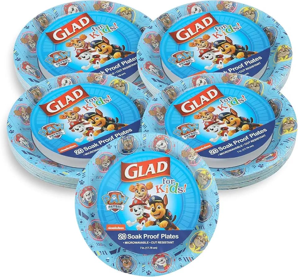 Glad for Kids Paw Patrol Paper Plates, Core Pups Blue, 7 Inch, 20 Ct, 5-Pk
