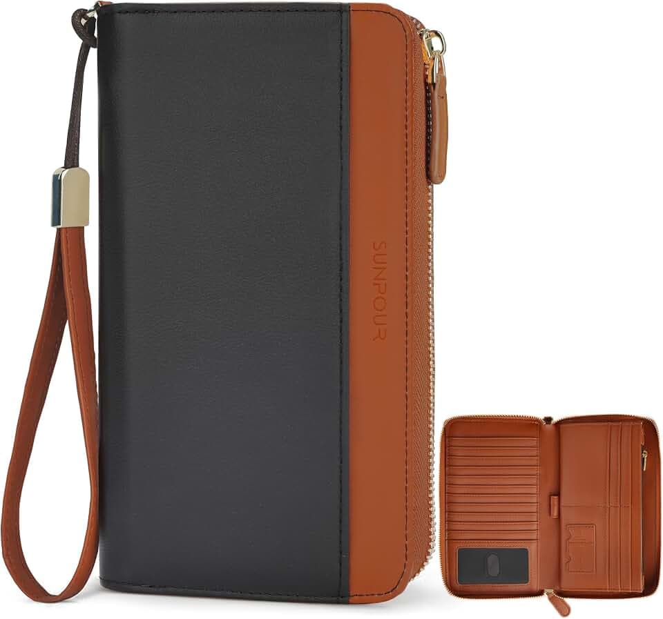 Zipper Wallet for Women,Large Passport Wallet with Wristlet Strap