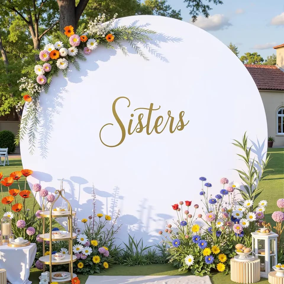 gogoparti 7.2 FT Pure White Round Backdrop Cover, Polyester Material, Wrinkle Free, Stretchy Circle Arch for Party, Wedding, Birthday, Baby Shower Photography