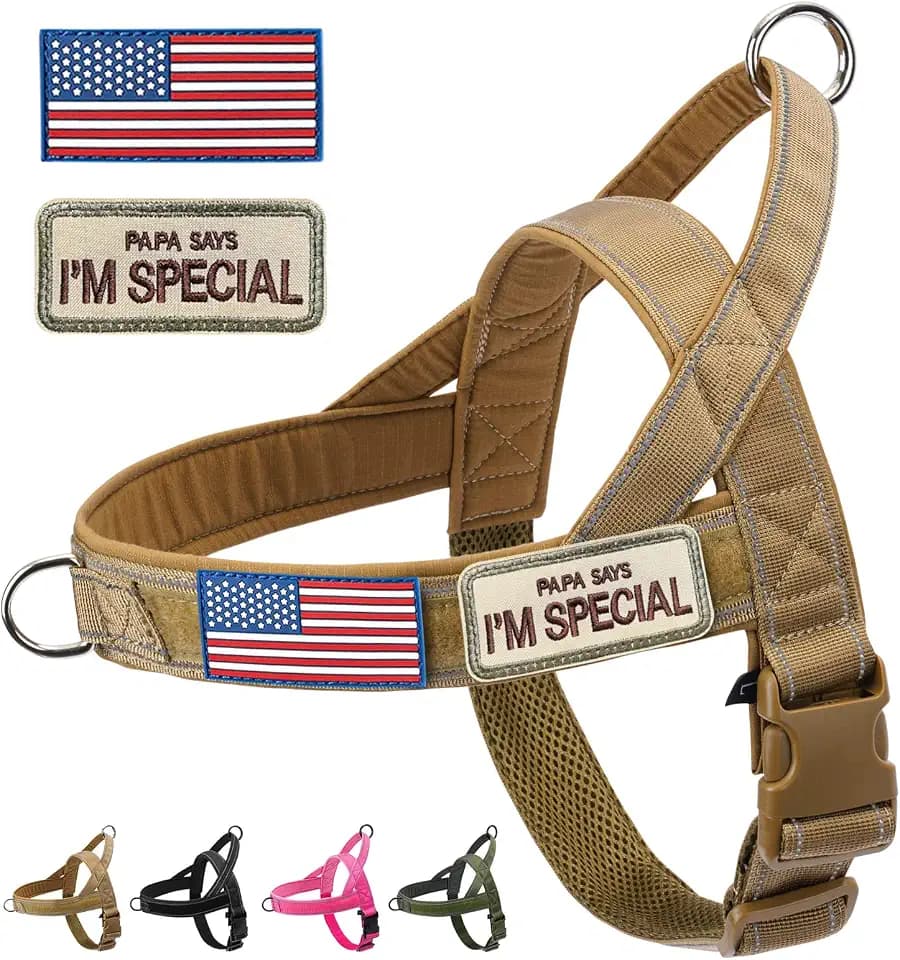 No Pull Dog Harness for Medium Large Dog No Pull, Adjustable Escape Proof Reflective Dog Harness with 2 Patch(Brown, XL)