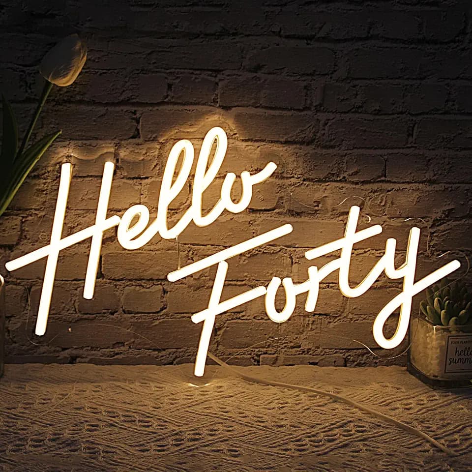 40th Birthday Decor (Hello Forty),LED Neon Sign, Warm White,