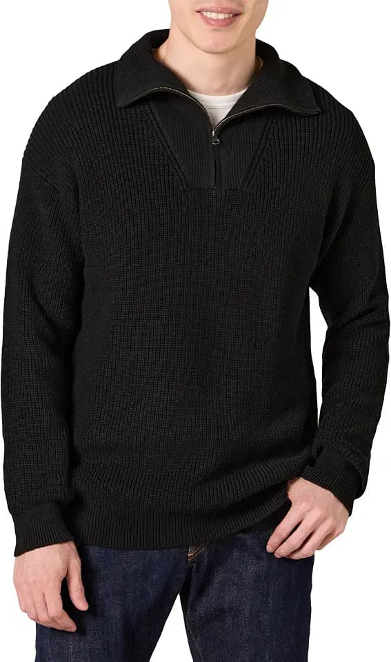 Amazon Essentials Men's Quarter-Zip Rib-Knit Relaxed-Fit Cotton Sweater