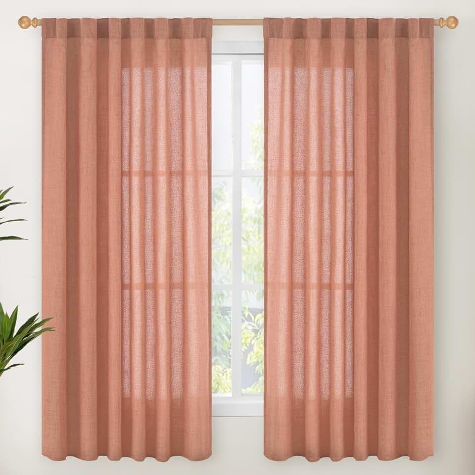 YoungsTex Terracotta Linen Semi Sheer Curtains 52 X 63 Inch Length