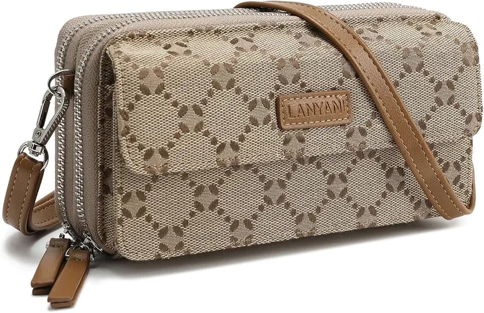 Lanyani RFID Crossbody Wallet Wristlet Purse with Phone Pocket For Women Vegan Leather