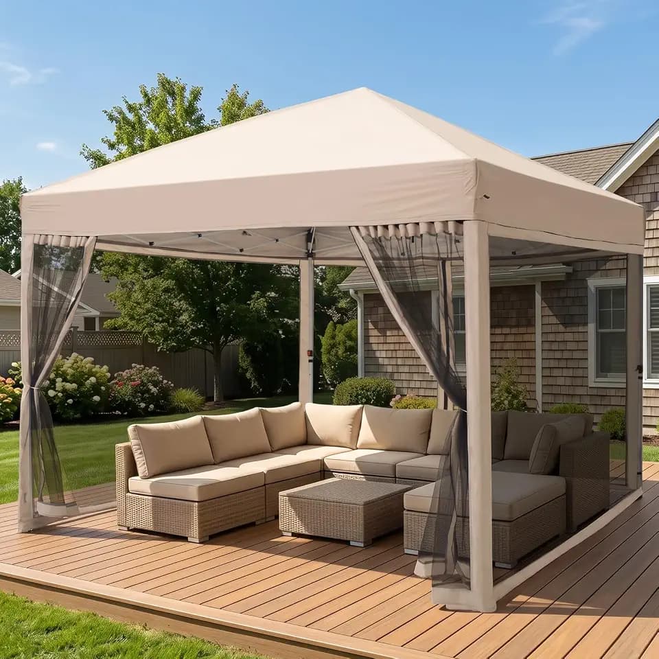 8x8 Pop Up Canopy with Mosquito Netting, Beige