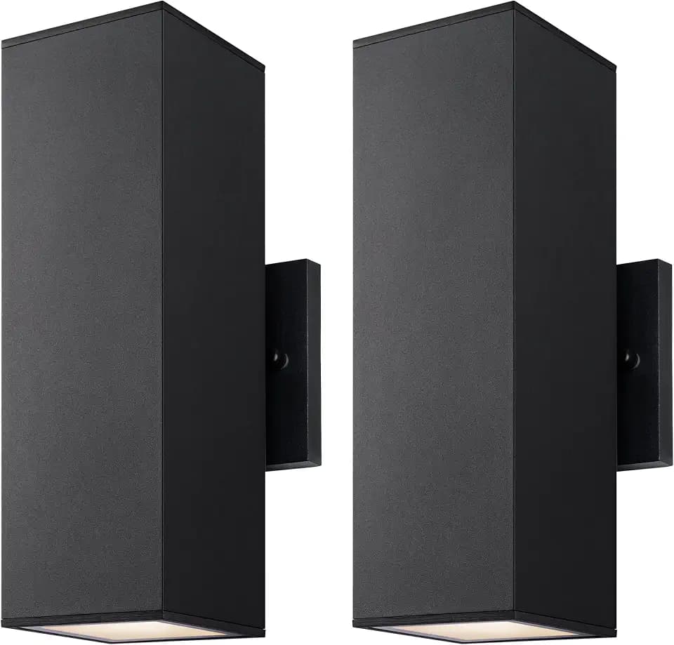 mirrea 12" Modern Outdoor Porch Light in 2 Lights, Matte Black, 2 Pack