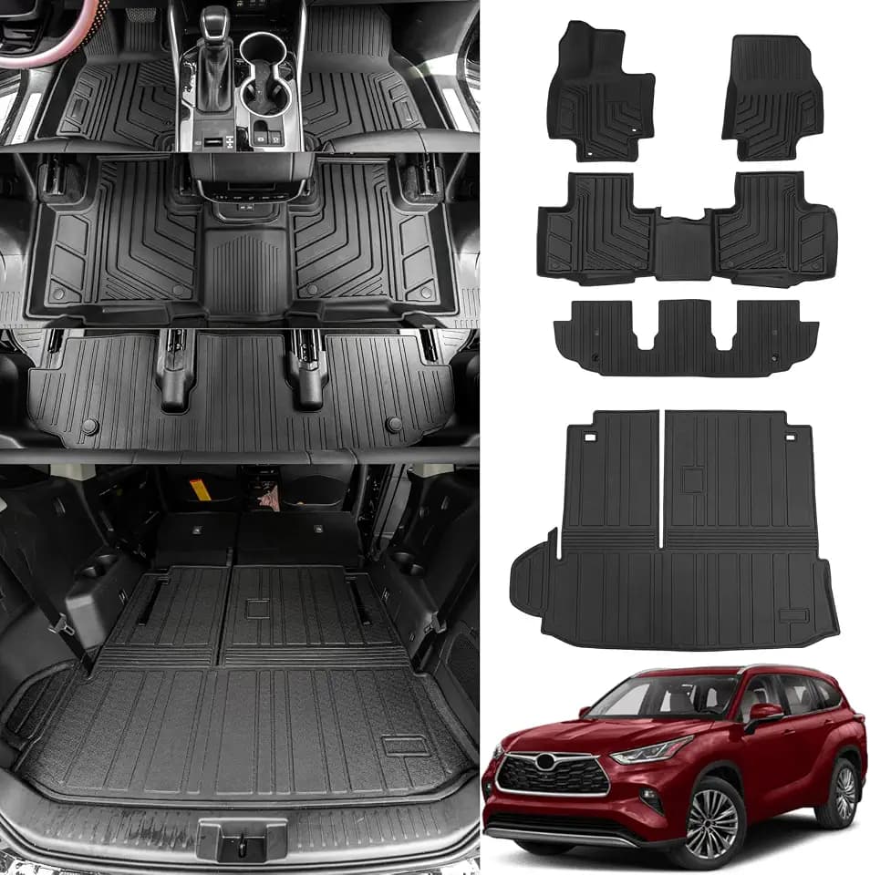 Bomely Floor Mats Set for 2020-2026 Toyota Highlander 7 Seats Gas & Hybrid