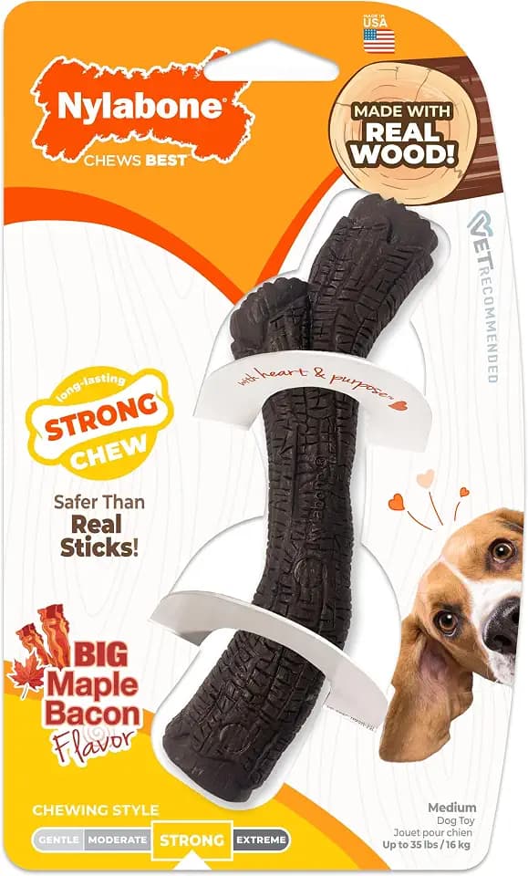 Nylabone Strong Chew Stick Made with Real Wood Dog Chew Toy, Medium