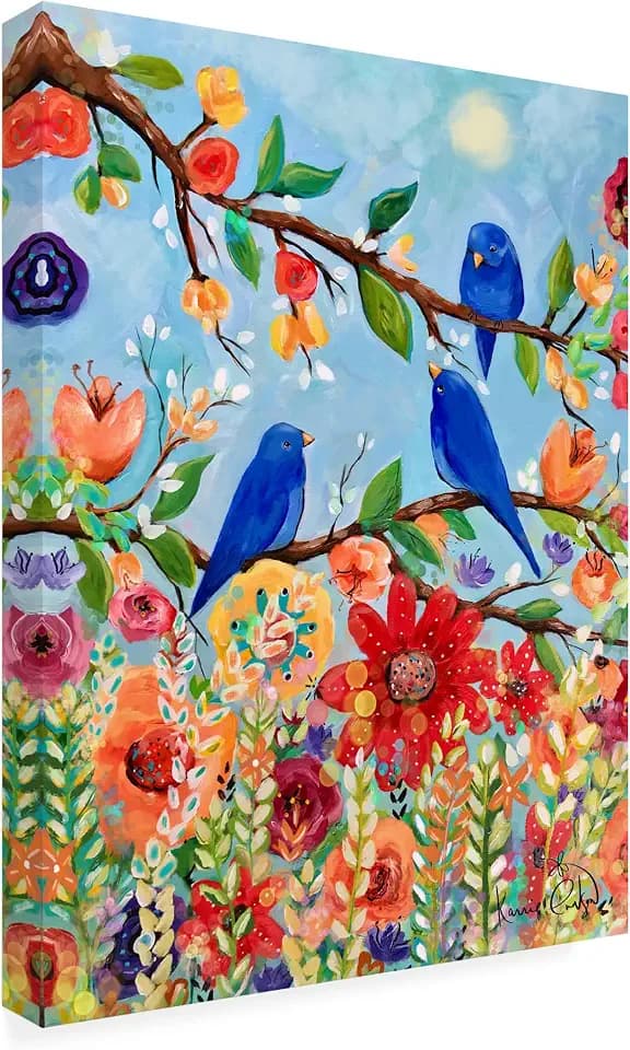 Trademark Fine Art Outdoor Canvas Art - Karrie Evenson 'Birds of a Feather' Wall Art for Outdoor Spaces, Patios, or Gardens