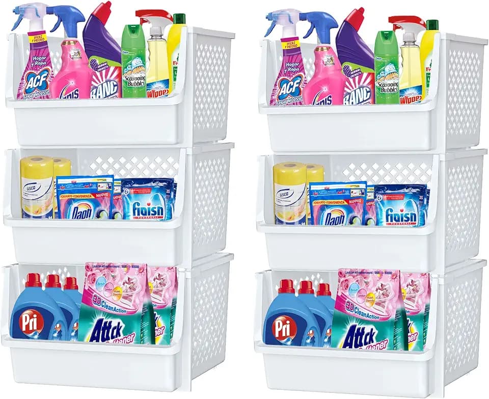 XLarge Stackable Storage Bins Open Front for Pantry Storage, 6 Pack - White