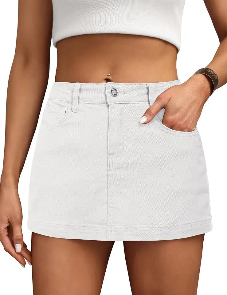 Denim Skort High Waist Denim Skirt Stretch Jean Skirt for Women With Pocket
