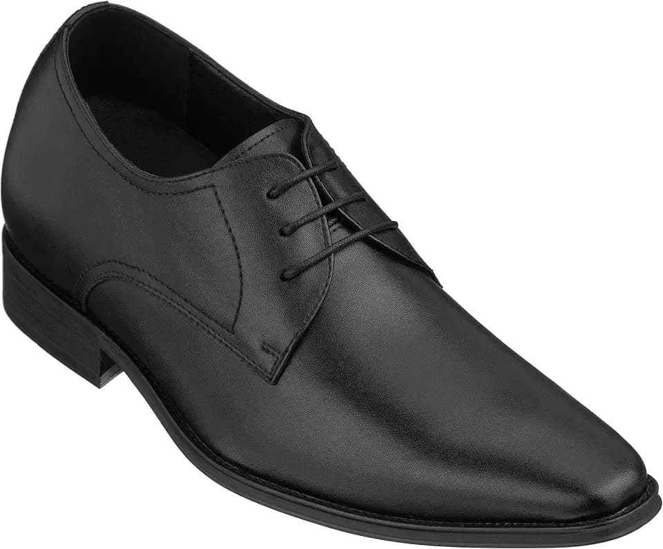 CALTO Men's Invisible Height Increasing Elevator Shoes - Black Premium Leather Lace-up Formal Derby Oxfords - 2.8 Inches Taller - Y5011 - Size 9.5 D(M) US