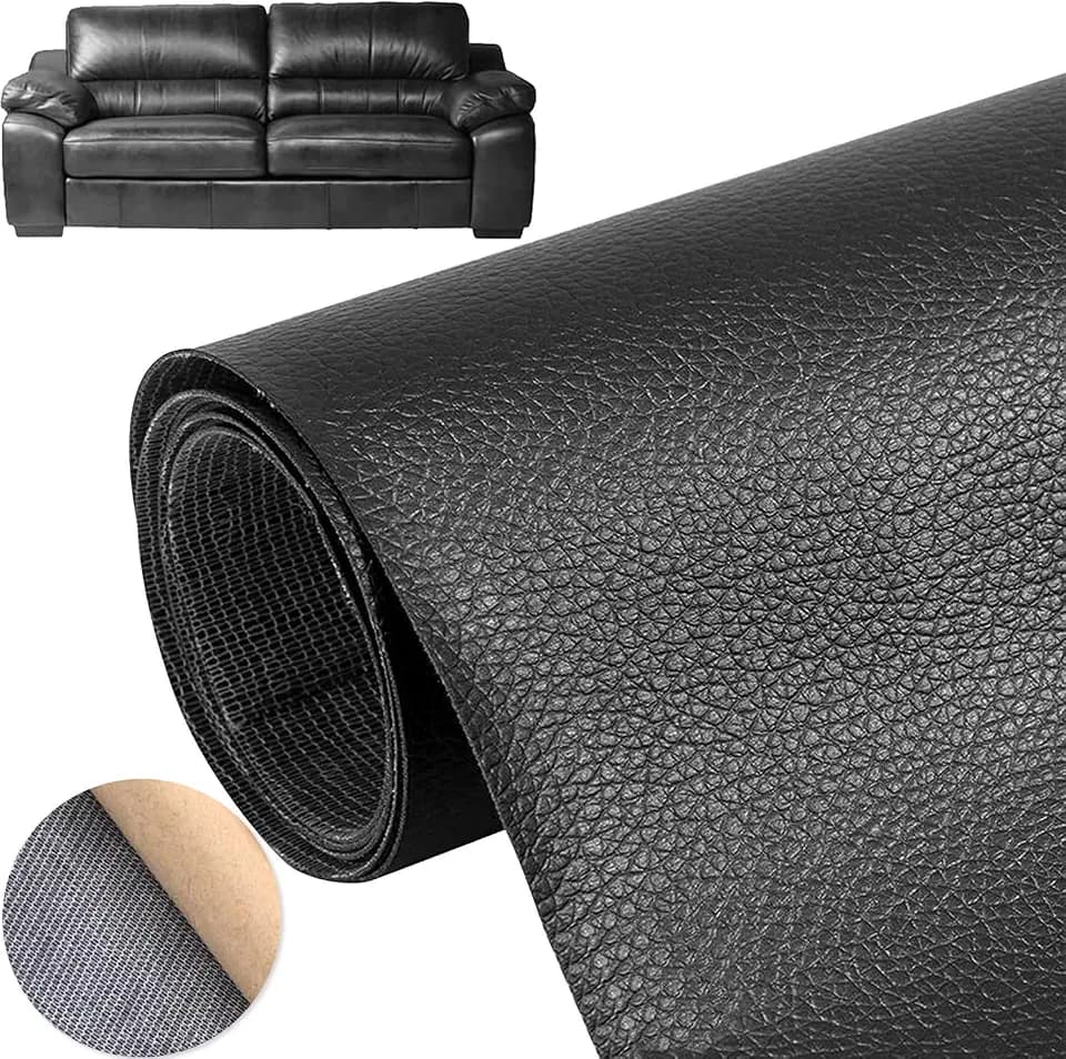 Selbstklebend Leder Patch, Kunstleder Reparatur Patch, Lederflicken, Lederreparatur Patch Kits für Sofas, Möbel, Autositze, 50 x 137 cm, Schwarz, PU-Leder
