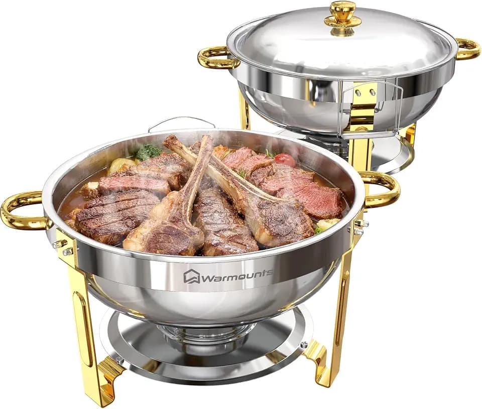 WARMOUNTS Chafing Dishes for Buffet 2 Pack, 5QT Round Food Warmers