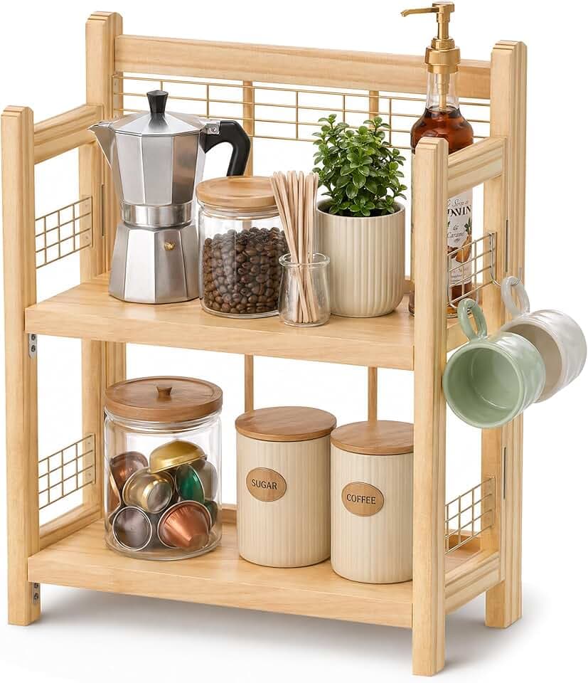 No-Assembly Coffee Bar Organizer, 2-Tier Coffee Station Shelf