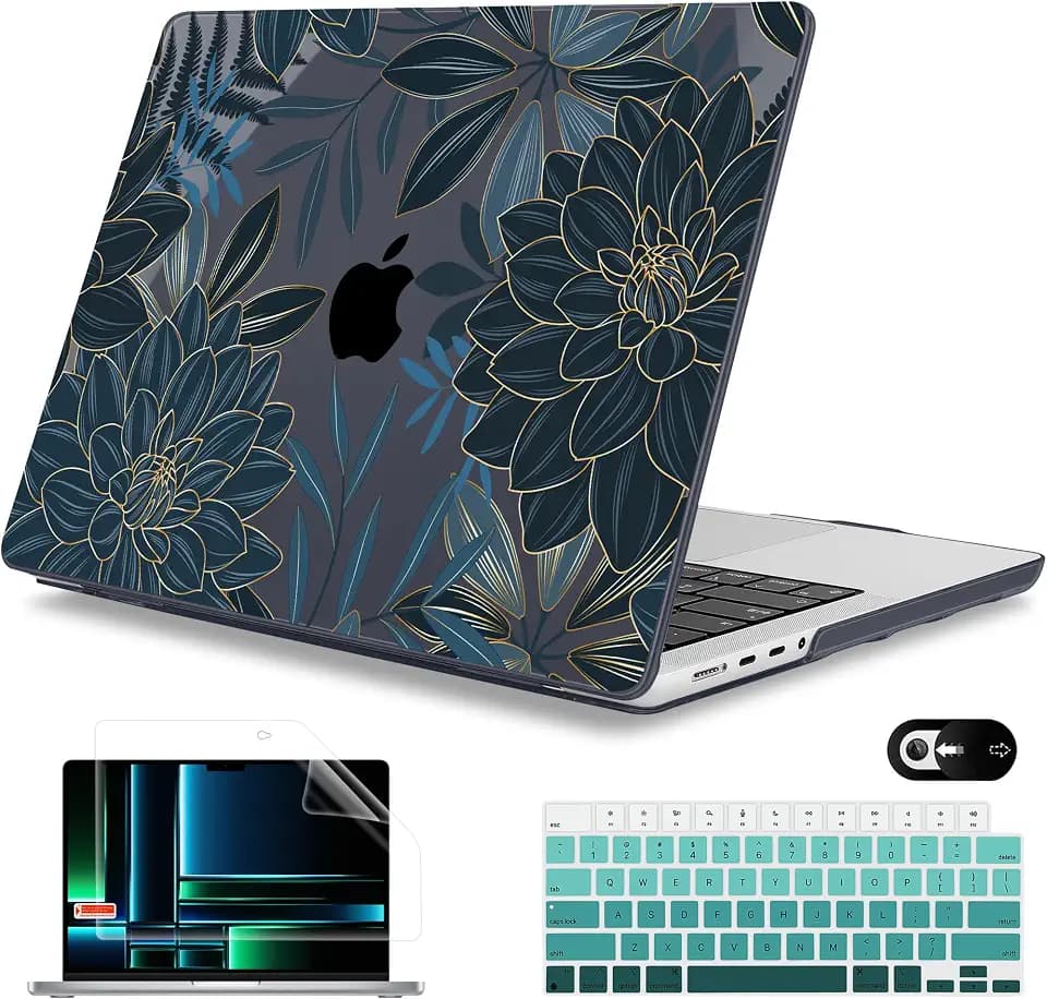 Mektron Case for M5 MacBook Pro 14 inch 2026 Model A3427 A3426 Fit 2025-2021 Model A3434 A3112 M4 A3112 A3401 A3185 M3 A2918 A2992 M2 A2779 M1 A2442 Pro/Max Cover, Dahlia Flower C035