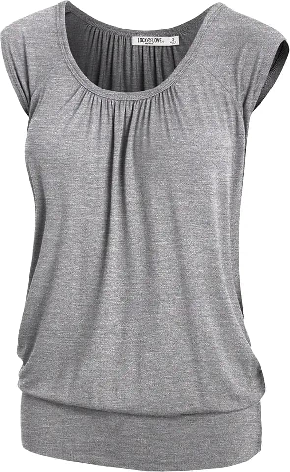 Lock and Love Women's Scoop Neck Short Sleeve Solid/Print/Dip-Dye Sweetheart Top S-3XL Plus Size