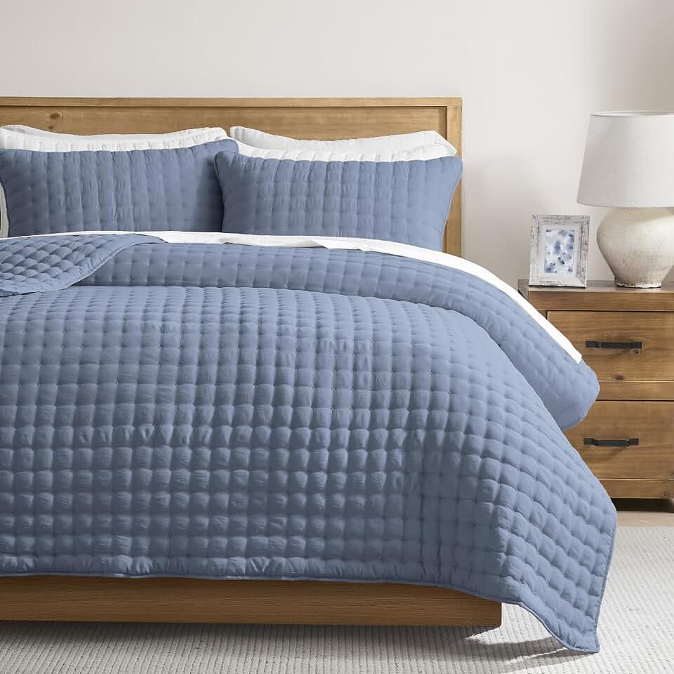 WDCOZY Cloud Soft Quilt Set, King Size, Dusty Blue, 3 Pieces 104x90 inches