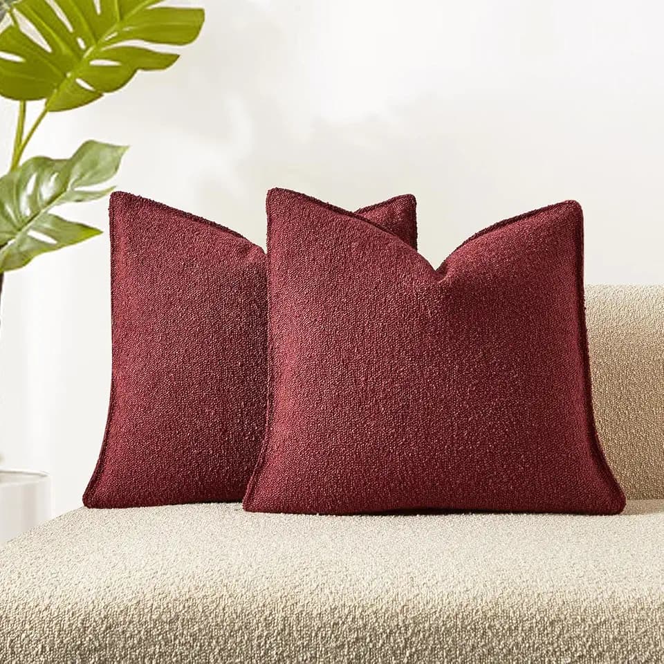 26x26 Pillow Covers Set of 2 Boucle Textured Throw Pillow Covers,Burgundy