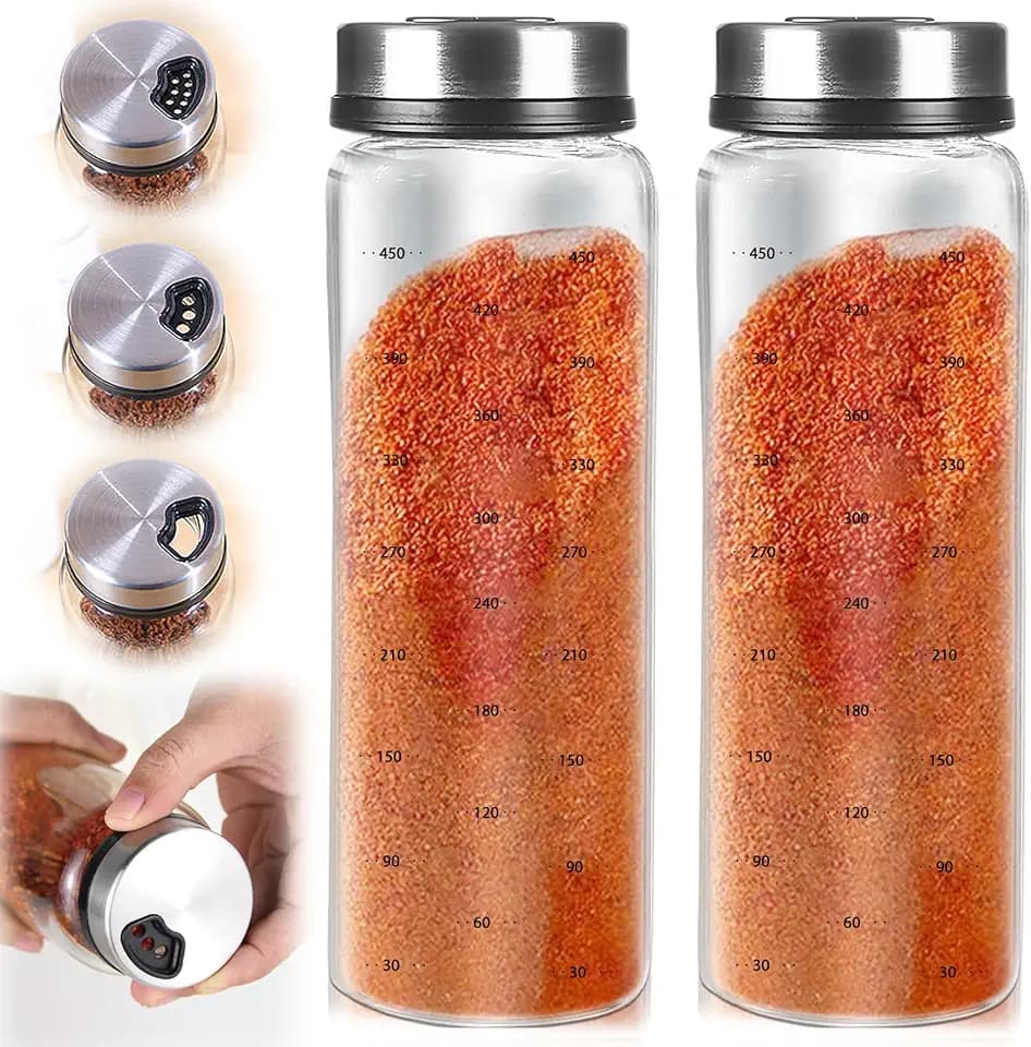 Borosilikatglas Gewürzstreuer: 2 Stück 500 ml Groß Gewürzgläser Mit Drehdeckel, 3 Arten on Gewürzlöchern, Gewürzbehälter Rund, Edelstahl Deckel Gewürzdosen für der Küche, Grillen im Freien