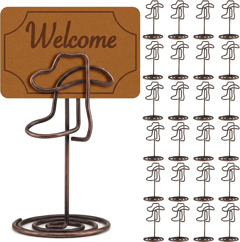 AceOrbit 24 Pcs Cowboy Boots Table Number Holders Metal Card Stand Western