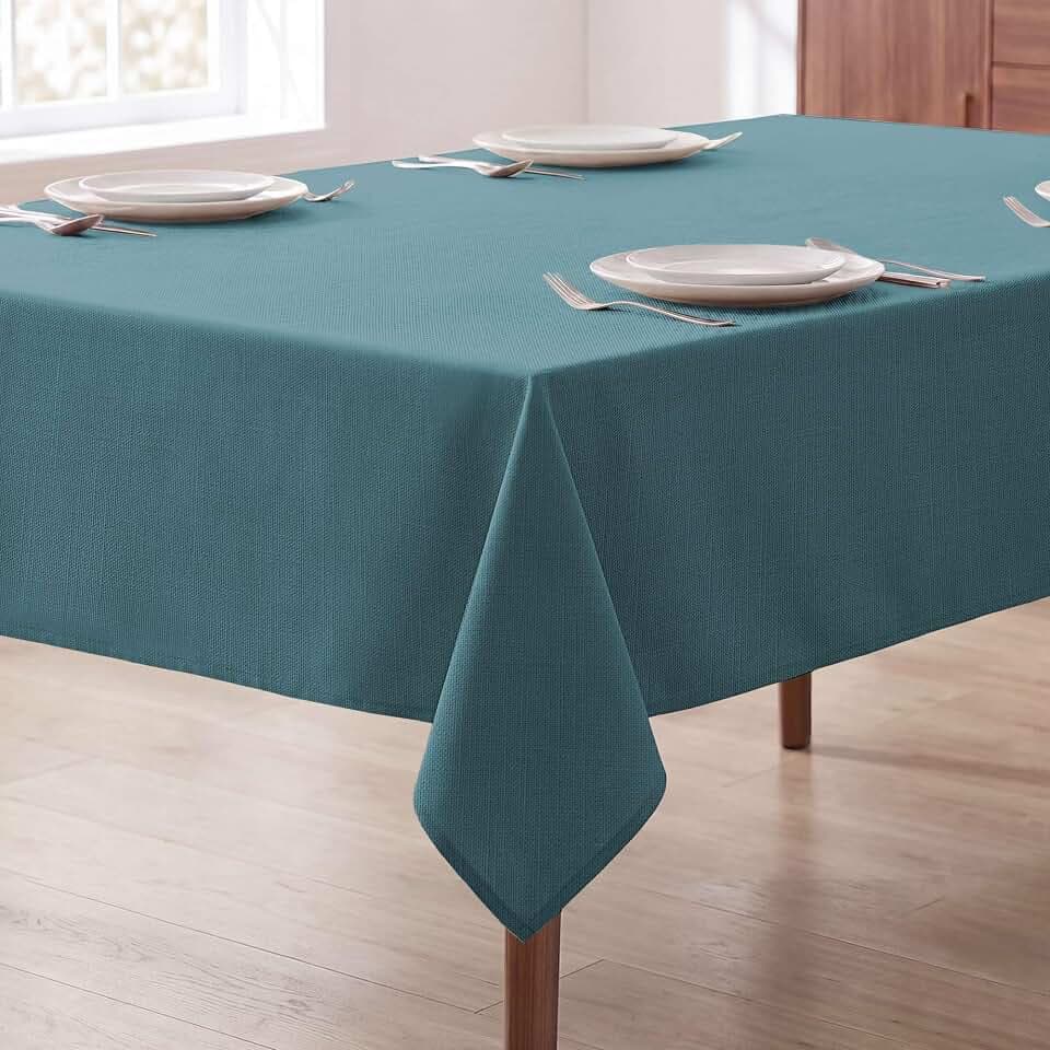 H.VERSAILTEX Linen Textured Table Cloths 54 x 54 Inch Premium Solid Tablecloth Spill-Proof Waterproof Table Cover for Dining Buffet Feature Extra Soft and Thick Fabric Wrinkle Free, Teal