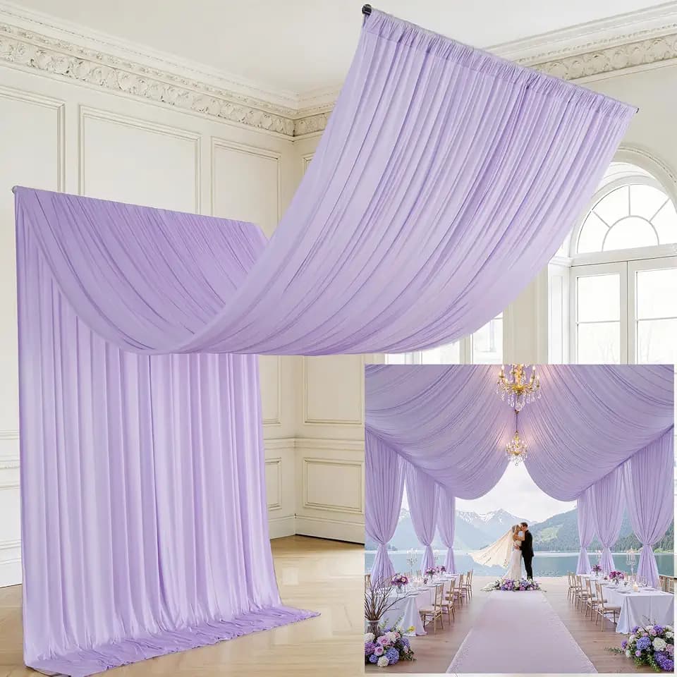 20ft×20ft Lilac Purple Ceiling Drapes for Weddings Parties,4 Panels 5×20ft Long Ceiling Curtain for Tent Canopy,Wrinkle Free Silk Draping Lavneder Drapes for Event Church Stage Photo Bedroom