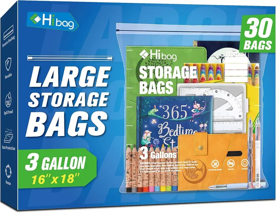 3 Gallon Extra Large Zippered Plastic Bags for Storage, 16'' x 18'', Clear Storage Bags for Clothes, Extra Thick 30 pack