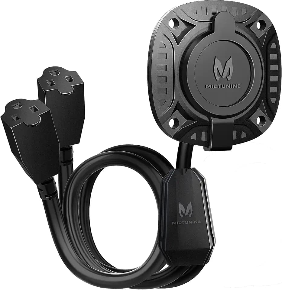 MICTUNING 15Amp 250V AC Port Plug with 18" Integrated Extension Cord Y Splitter Cable and Water-Resistant Cap