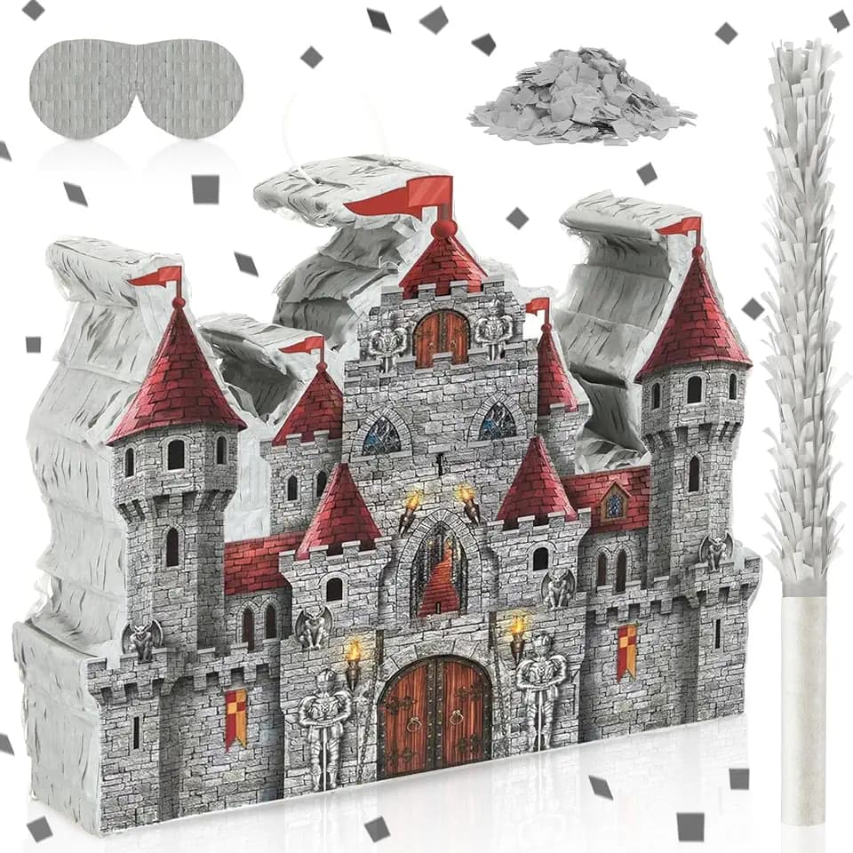Medieval Castle Piñata Set Theme Party Game Decorations, Grey