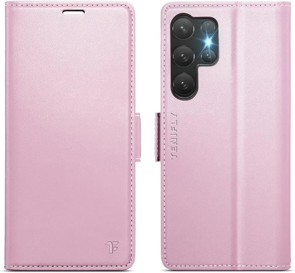for Samsung Galaxy S24 Ultra Case Wallet with Card Holder Rose Gold
