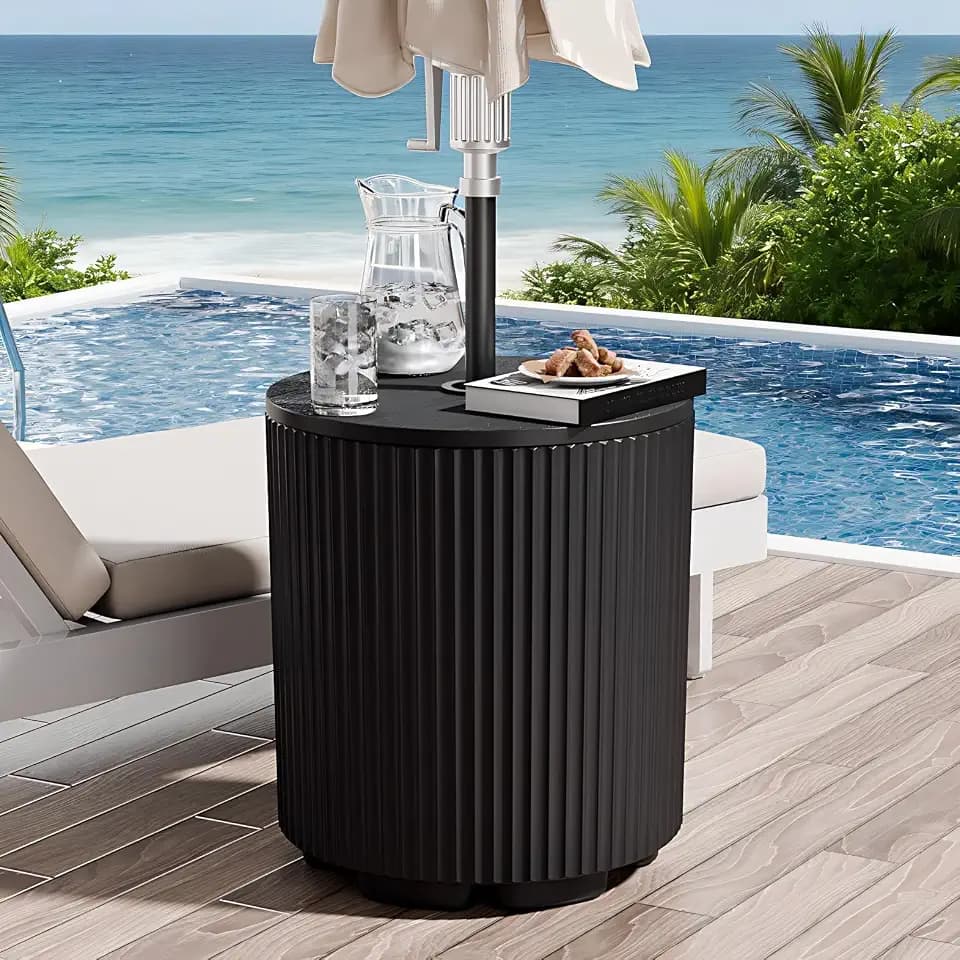 Outdoor Umbrella Stand with Hole, Umbrella Side Table, Black