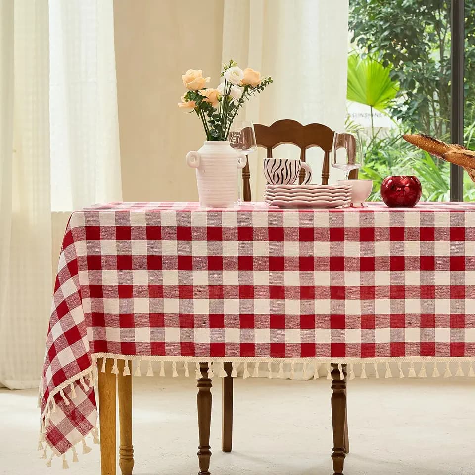 Midsummer Breeze Americana Red White Gingham Tablecloth Rectangle 55”x70”