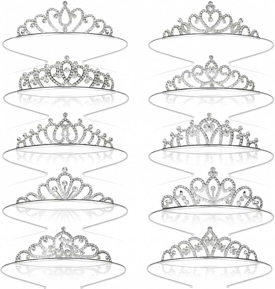 10 Pcs Girls Crystal Tiaras Princess Crowns, Silver Queen Crown Rhinestone