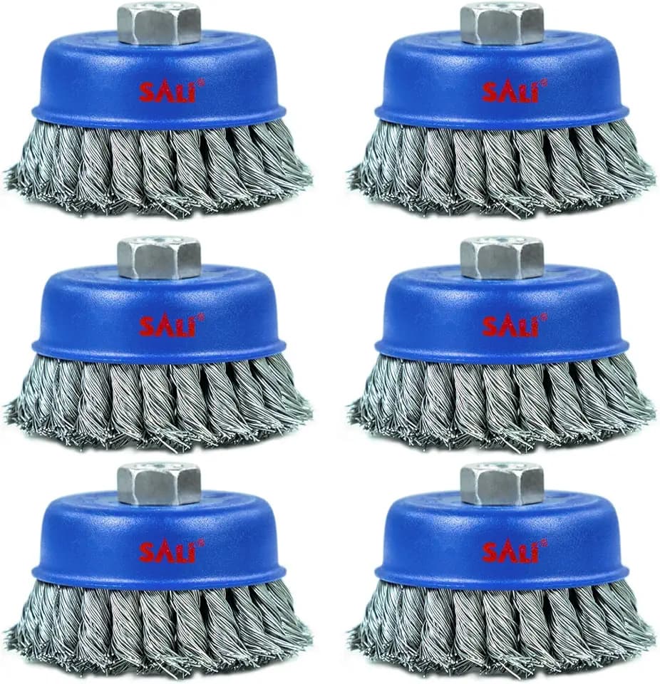 SALI 6 Pack Wire Cup Brush, 4 Inch Twisted Knotted Cup Brush for Grinders, with 5/8-11 Inch Arbor for Heavy Cleaning Rust, Stripping and Abrasive, for Angle Grinder