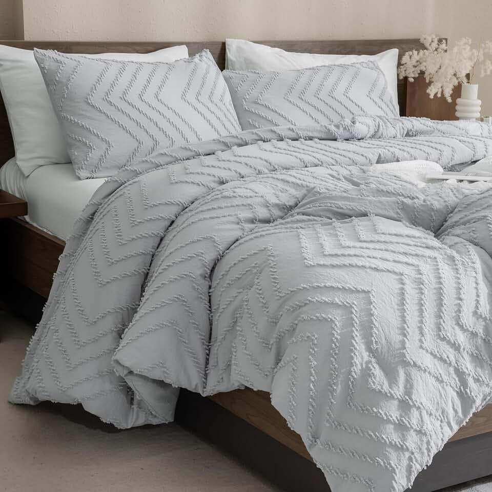 Andency Silver Grey Comforter Set Queen Size, 3 Pieces Gray Boho Bed Set