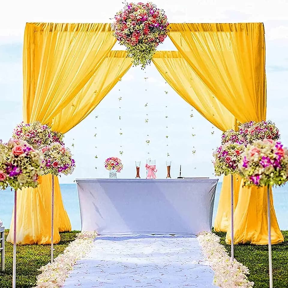DUOBAO Chiffon Backdrop Curtain 10FTx10FT Gold Party Backdrops for Wedding Sheer Curtains 2 Panels 59"x120" Semi Drapes Gold Polyester Fabric Drape for Happy Birthday Stage Decoration