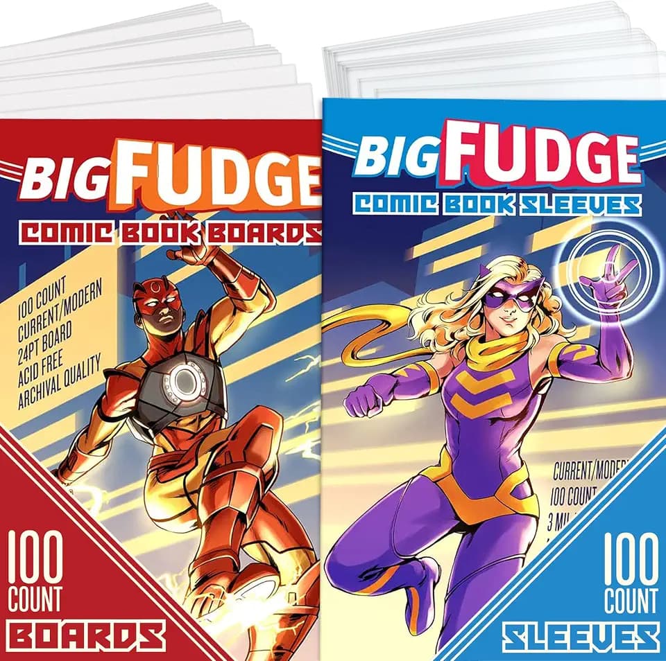 BIG FUDGE 100 Comic Hüllen und 100 Comic Boards - 18 x 27 cm Säurefreie, Klare Manga Schutzhüllen + 17 x 27 cm Comic Pappe - Bags für 1990' und Heutigen Comics