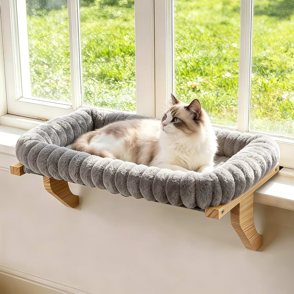 Zoratoo Cloud-Cuddle Cat Perch for Window Sill with Zipper Cushion, M Gray