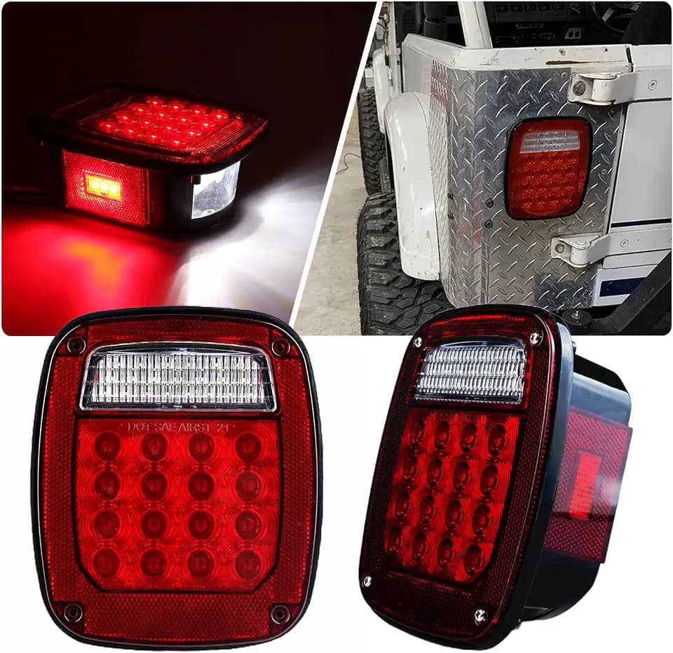 Tail Lights Assembly Replacement for 1979-2006 Wrangler YJ CJ5 CJ7 Red Square Rear Combination Tail Lamps with Passenger and Driver Side Marker Stop Turn Signal Brake Lights DOT Certified, 2Pcs