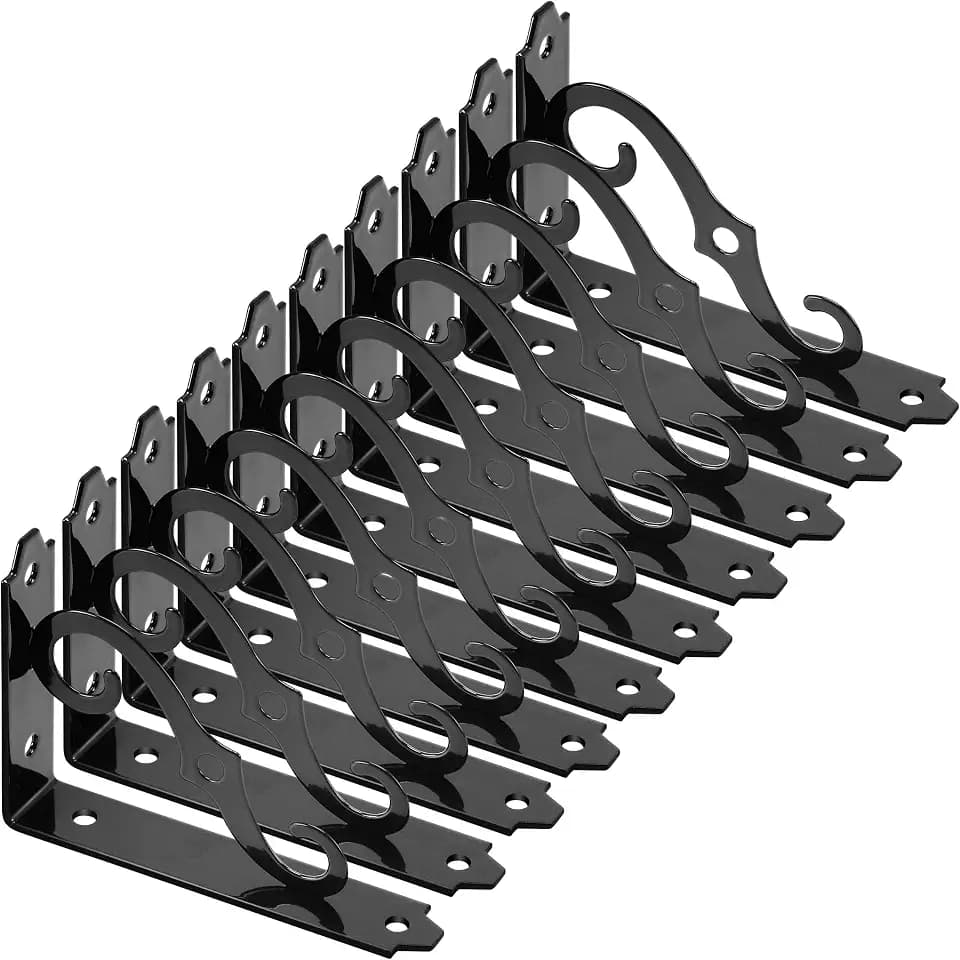 10 Pack Decorative Shelf Brackets, 5 Inch, Black, L Shape