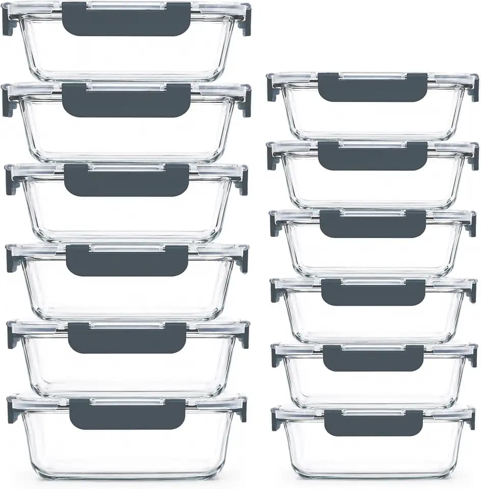 Haushaltszauber® Frischhaltedosen Set – 12-teilig (6 x 1040 ml & 6 x 370 ml) | Luftdicht, auslaufsicher & stapelbar | BPA-frei | Hochwertiges Borosilikatglas | ideal für Küche, Meal Prep & unterwegs